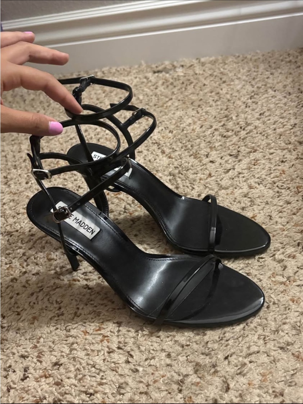 Steve Madden Black Strappy Ankle-Tie Heels
